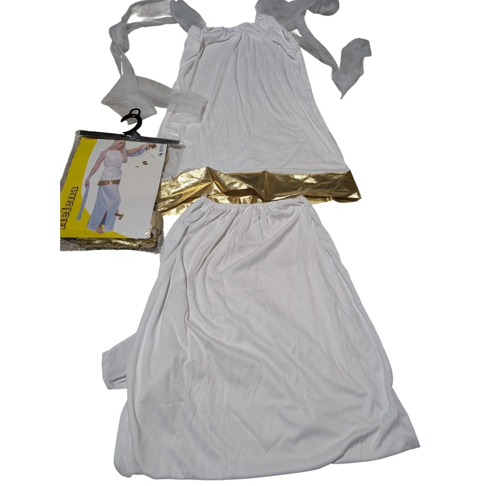 Smiffys Costume Women White Helena Greek Goddess Toga Halloween Party Gold Trim